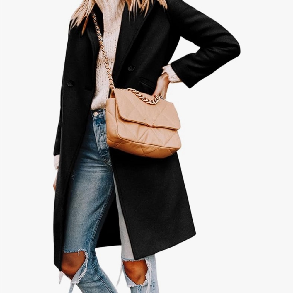 Hooever Women's Winter Wool Coat Casual Notch Lapel Single-Breasted Peacoat